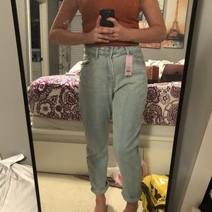 high rise distressed mom jeans